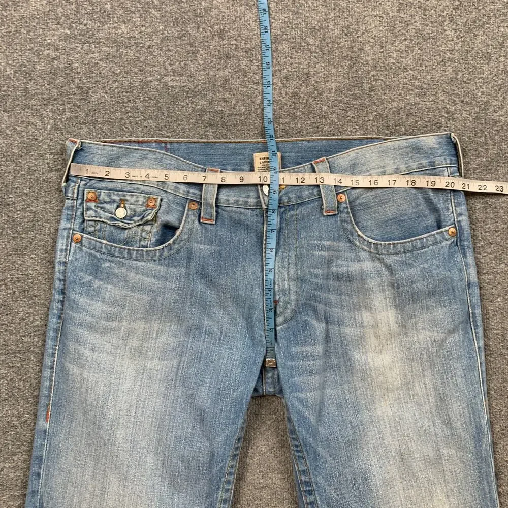 Vintage True Religion Jeans Mens 38 Light Wash Billy Bootcut Flap Pocket Denim